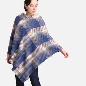Blue and Cream Plaid Poncho
